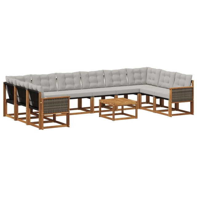 vidaXL Outdoor-Sofagarnitur mit Kissen 11 Stk Natur und Hellgrau 3382251
