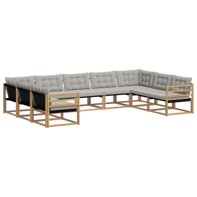 vidaXL Outdoor-Sofagarnitur mit Kissen 9-Tlg Weiß und Hellgrau 3389057