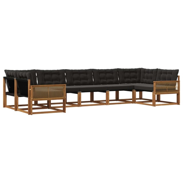 vidaXL Outdoor-Sofagarnitur mit Kissen 7 Stk Natur und Schwarz 3381668