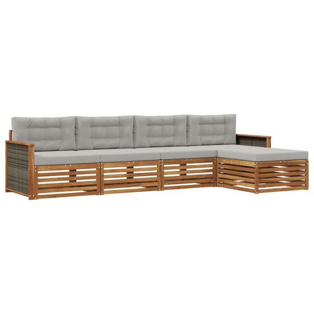 vidaXL Outdoor-Sofagarnitur mit Kissen 5 Stk Natur und Hellgrau 3383229