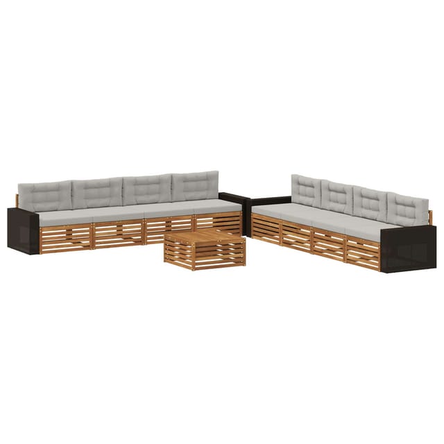 vidaXL Outdoor-Sofagarnitur 9 Stk Natur und Hellgrau Polyester 3383184