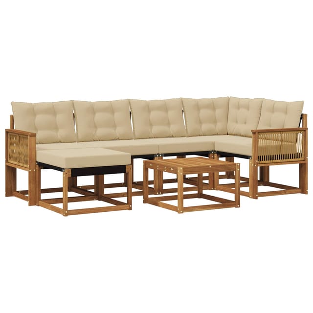 vidaXL Outdoor-Sofagarnitur mit Kissen 7 Stk Natur und Beige 3382085