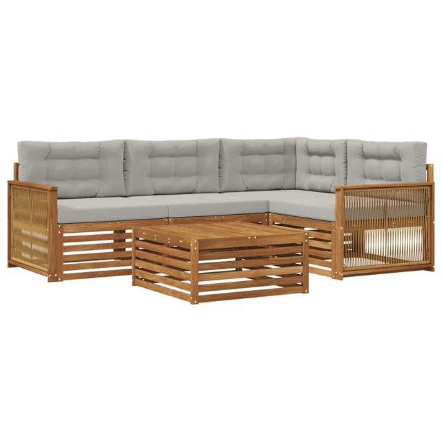 vidaXL Outdoor-Sofagarnitur mit Kissen 5 Stk Natur und Hellgrau 3383329