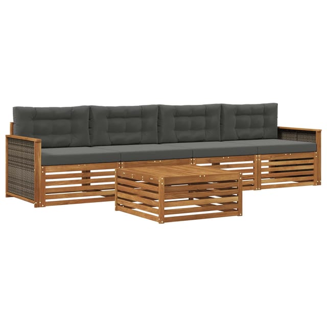 vidaXL Outdoor-Sofagarnitur mit Kissen 5 Stk Natur und Anthrazit 3382990