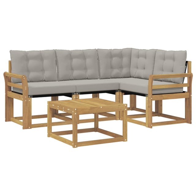 vidaXL Outdoor-Sofagarnitur mit Kissen 5-Tlg Weiß und Hellgrau 3389453