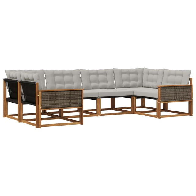 vidaXL Outdoor-Sofagarnitur mit Kissen 6 Stk Natur und Hellgrau 3381643