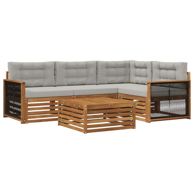 vidaXL Outdoor-Sofagarnitur mit Kissen 5 Stk Natur und Hellgrau 3383324