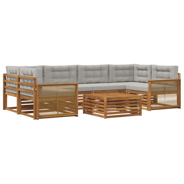 vidaXL Outdoor-Sofagarnitur mit Kissen 7 Stk Natur und Hellgrau 3383089