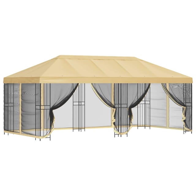 vidaXL Pavillon mit Seitenwänden 6 x 3 m Creme Polyester und Stahl 190 3375995