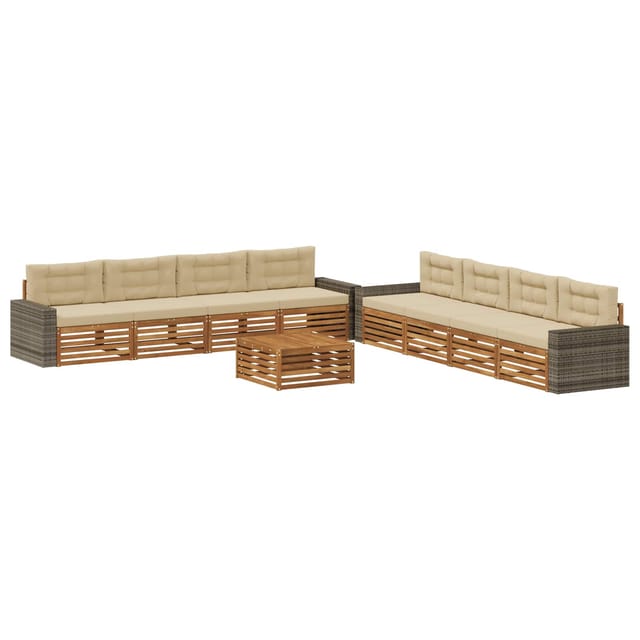 vidaXL Outdoor-Sofagarnitur mit Kissen 9 Stk Natur und Beige Polyester 3383191