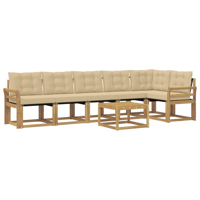 vidaXL Outdoor-Sofagarnitur mit Kissen 7-Tlg Weiß und Beige 3389551