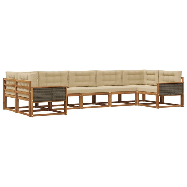vidaXL Outdoor-Sofagarnitur mit Kissen 7 Stk Natur und Beige 3382861