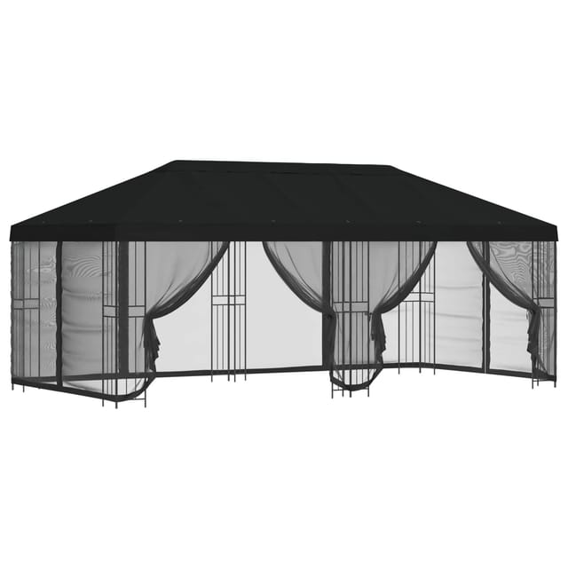 vidaXL Pavillon mit Seitenwänden 6 x 3 m Schwarz Polyester und Stahl 3376003