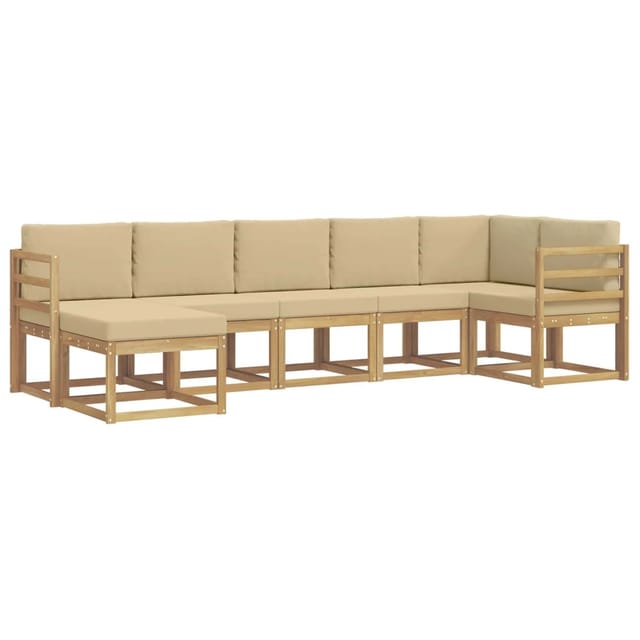 vidaXL Outdoor-Sofagarnitur mit Kissen 7-Tlg Weiß und Beige Polyester 3387932