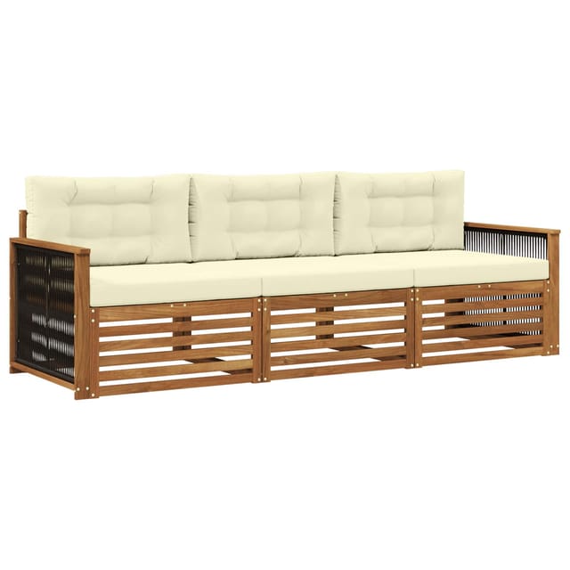 vidaXL Outdoor-Sofagarnitur mit Kissen 3 Stk Natur und Creme 3382963