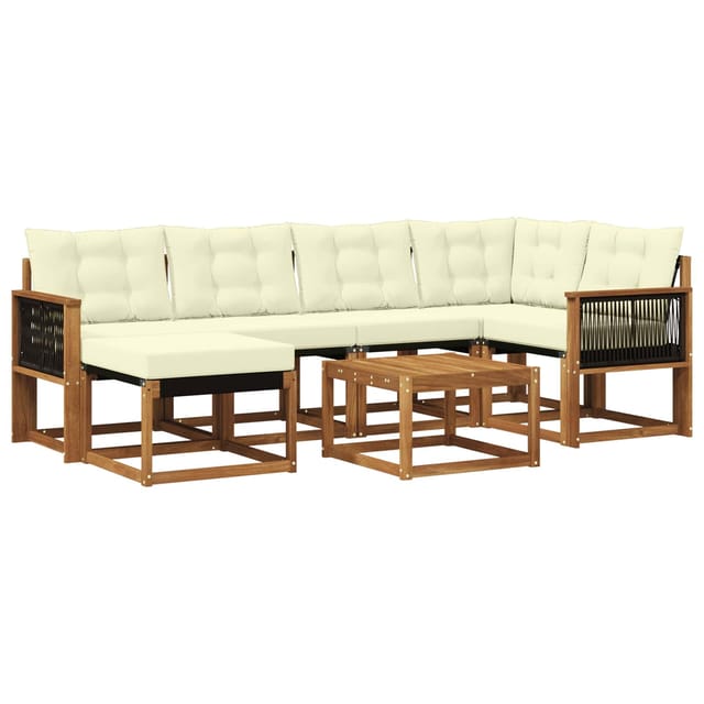 vidaXL Outdoor-Sofagarnitur mit Kissen 7 Stk Natur und Creme 3382078