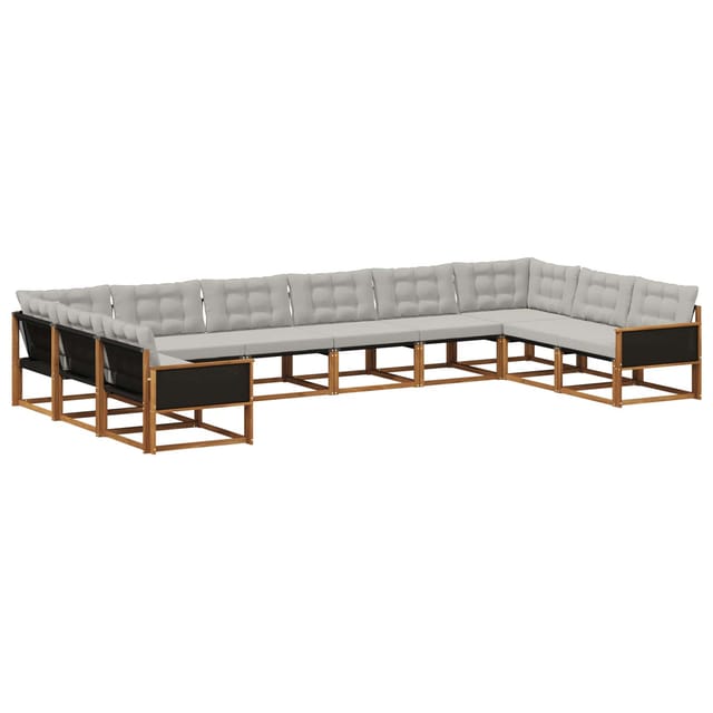 vidaXL Outdoor-Sofagarnitur mit Kissen 10 Stk Natur und Hellgrau 3381703