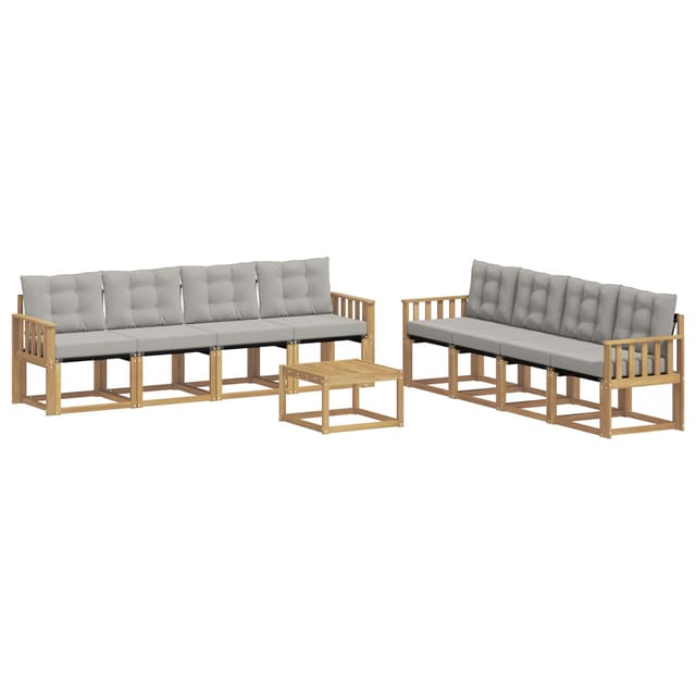 vidaXL Outdoor-Sofagarnitur mit Kissen 9-Tlg Weiß und Hellgrau 3389329