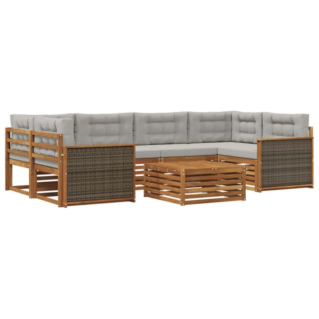 vidaXL Outdoor-Sofagarnitur mit Kissen 7 Stk Natur und Hellgrau 3383079