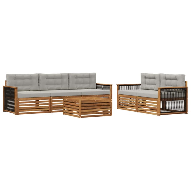 vidaXL Outdoor-Sofagarnitur mit Kissen 6 Stk Natur und Hellgrau 3383024