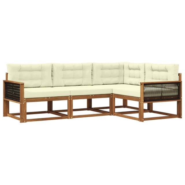 vidaXL Outdoor-Sofagarnitur mit Kissen 4 Stk Natur und Creme 3382523
