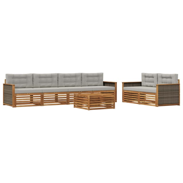 vidaXL Outdoor-Sofagarnitur mit Kissen 7 Stk Natur und Hellgrau 3383049
