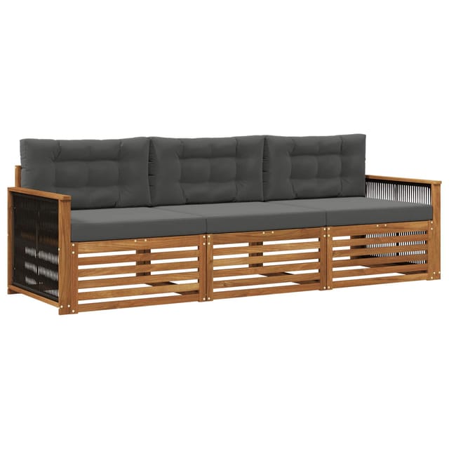 vidaXL Outdoor-Sofagarnitur mit Kissen 3 Stk Natur und Anthrazit 3382965