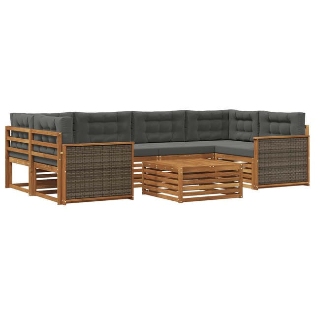 vidaXL Outdoor-Sofagarnitur mit Kissen 7 Stk Natur und Anthrazit 3383080