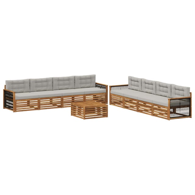 vidaXL Outdoor-Sofagarnitur mit Kissen 9 Stk Natur und Hellgrau 3383174