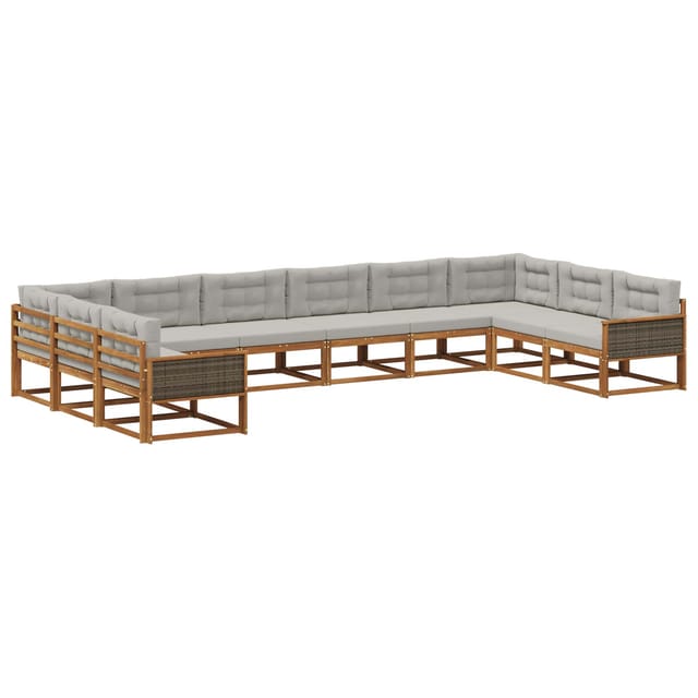 vidaXL Outdoor-Sofagarnitur mit Kissen 10 Stk Natur und Hellgrau 3382919