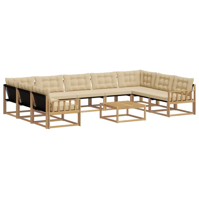 vidaXL Outdoor-Sofagarnitur mit Kissen 10-Tlg Weiß und Beige 3389091