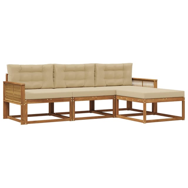vidaXL Outdoor-Sofagarnitur mit Kissen 4 Stk Natur und Beige 3382471