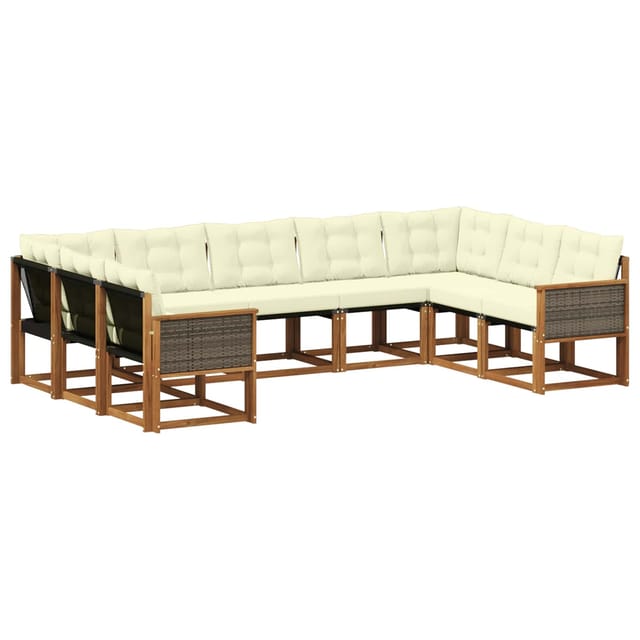 vidaXL Outdoor-Sofagarnitur mit Kissen 9 Stk Natur und Creme 3382202
