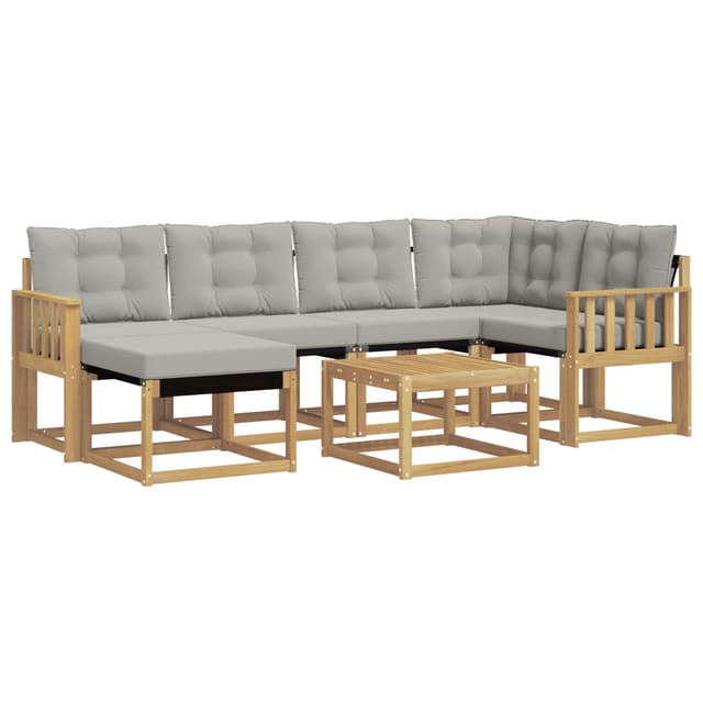 vidaXL Outdoor-Sofagarnitur mit Kissen 7-Tlg Weiß und Hellgrau 3389665