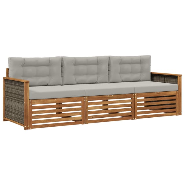 vidaXL Outdoor-Sofagarnitur mit Kissen 3 Stk Natur und Hellgrau 3382959