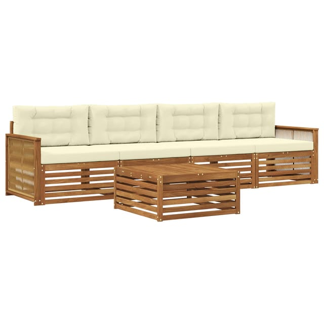 vidaXL Outdoor-Sofagarnitur mit Kissen 5 Stk Natur und Creme 3382998