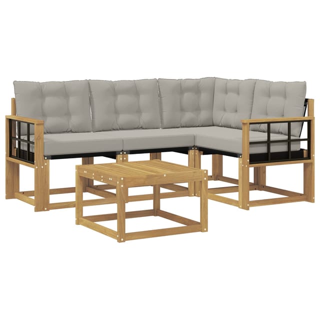 vidaXL Outdoor-Sofagarnitur mit Kissen 5-Tlg Weiß und Hellgrau 3389457