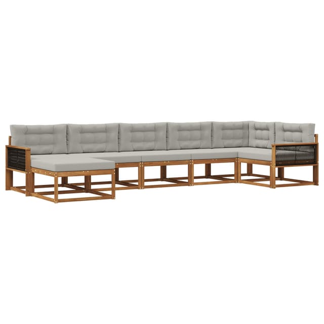 vidaXL Outdoor-Sofagarnitur mit Kissen 7 Stk Natur und Hellgrau 3382744
