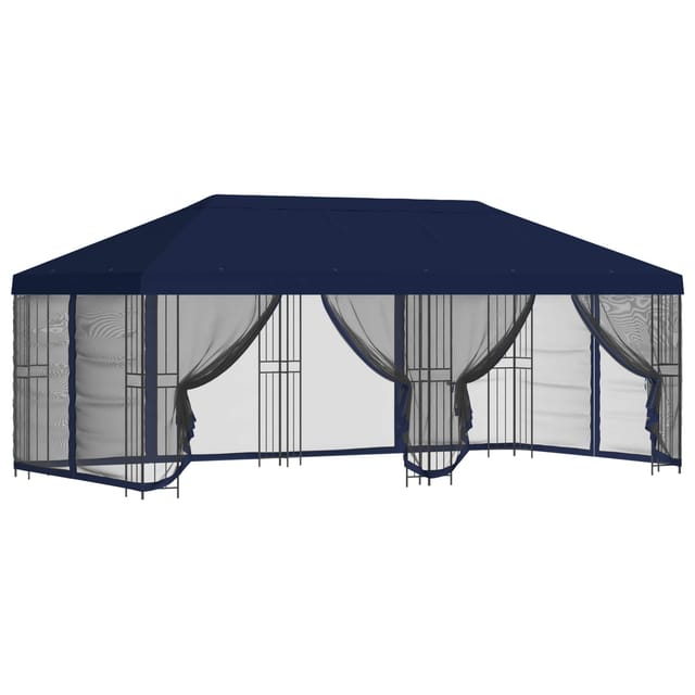 vidaXL Pavillon mit Seitenwänden 6 x 3 m Blau Polyester und Stahl 190 3376000
