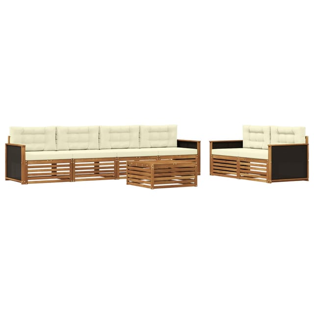 vidaXL Outdoor-Sofagarnitur mit Kissen 7 Stk Natur und Creme Polyester 3383043
