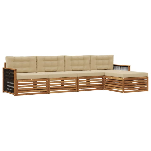 vidaXL Outdoor-Sofagarnitur mit Kissen 5 Stk Natur und Beige 3383236