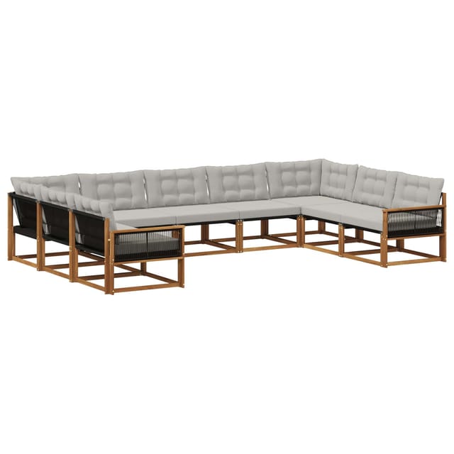 vidaXL Outdoor-Sofagarnitur mit Kissen 9 Stk Natur und Hellgrau 3381679