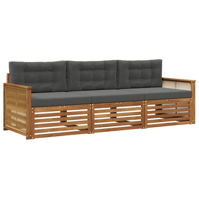 vidaXL Outdoor-Sofagarnitur mit Kissen 3 Stk Natur und Anthrazit 3382970