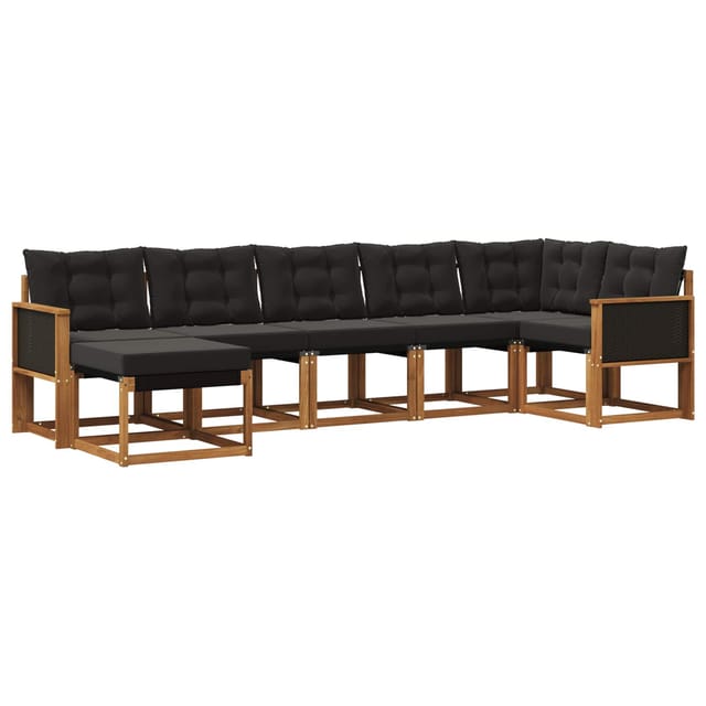 vidaXL Outdoor-Sofagarnitur mit Kissen 7 Stk Natur und Schwarz 3382088
