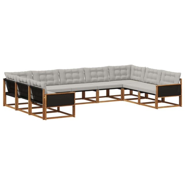 vidaXL Outdoor-Sofagarnitur mit Kissen 9 Stk Natur und Hellgrau 3381671