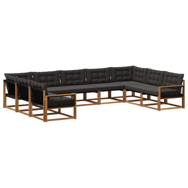vidaXL Outdoor-Sofagarnitur mit Kissen 9 Stk Natur und Schwarz 3381680