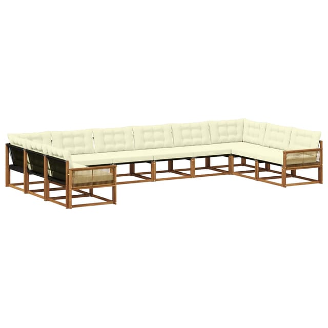 vidaXL Outdoor-Sofagarnitur mit Kissen 10 Stk Natur und Creme 3381714