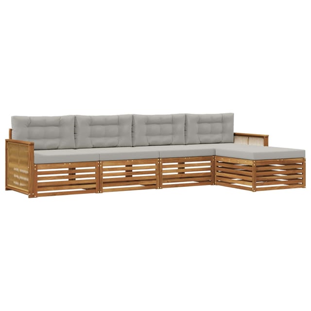 vidaXL Outdoor-Sofagarnitur mit Kissen 5 Stk Natur und Hellgrau 3383239