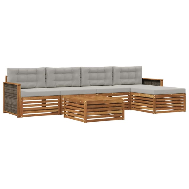 vidaXL Outdoor-Sofagarnitur mit Kissen 6 Stk Natur und Hellgrau 3383259