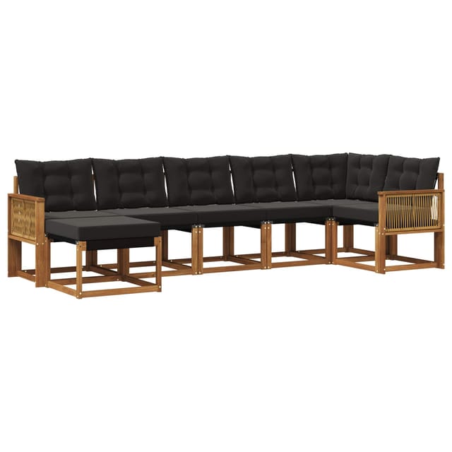 vidaXL Outdoor-Sofagarnitur mit Kissen 7 Stk Natur und Schwarz 3382100